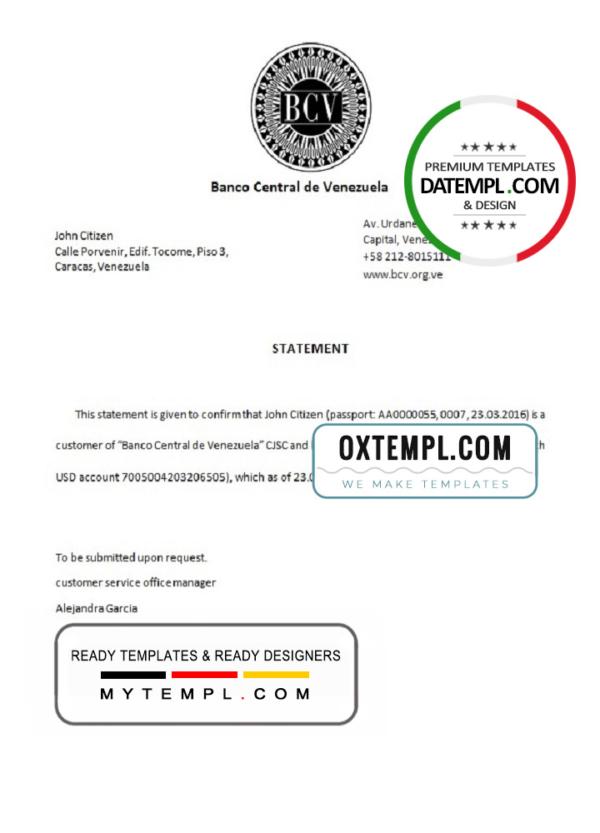 editable template, Venezuela Banco Central de Venezuela bank account closure reference letter template in Word and PDF format