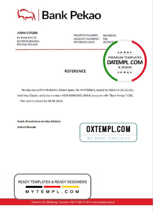 editable template, Poland Bank Pekao bank account closure reference letter template in Word and PDF format