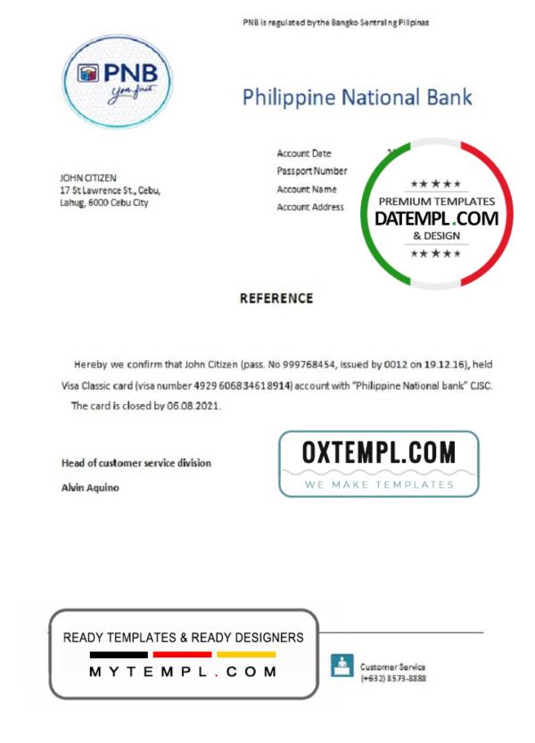 editable template, Philippines Philippine National Bank bank account closure reference letter template in Word and PDF format