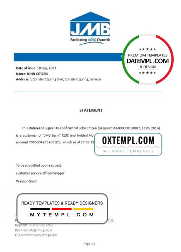editable template, Jamaica Mortgage bank account closure reference letter template in Word and PDF format