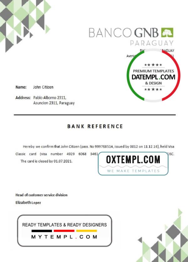 editable template, Paraguay Banco GNB bank account closure reference letter template in Word and PDF format