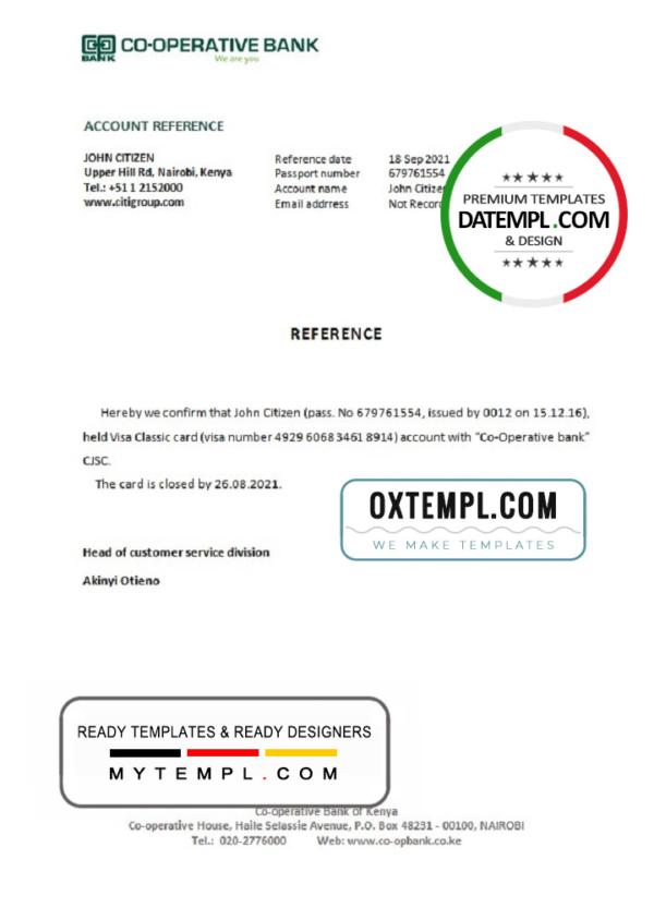 editable template, Kenya Co-operative bank account closure reference letter template in Word and PDF format