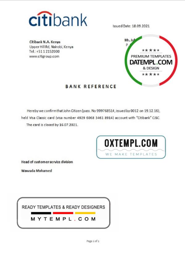 editable template, Kenya Citibank account closure reference letter template in Word and PDF format