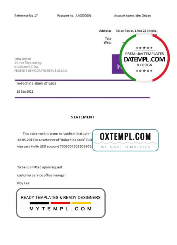 editable template, Laos Indochina Bank bank account closure reference letter template in Word and PDF format