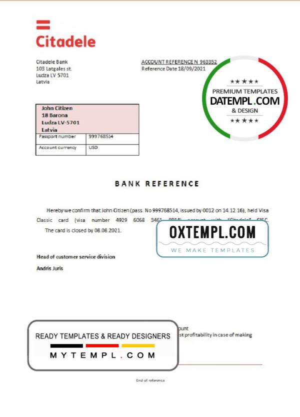editable template, Latvia Citadele bank account closure reference letter template in Word and PDF format