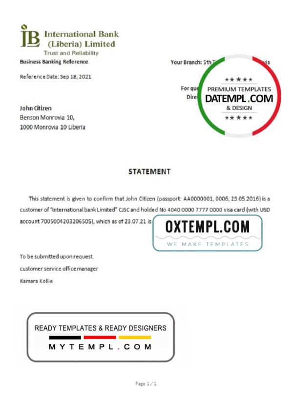 editable template, Liberia International Bank Limited bank account closure reference letter template in Word and PDF format