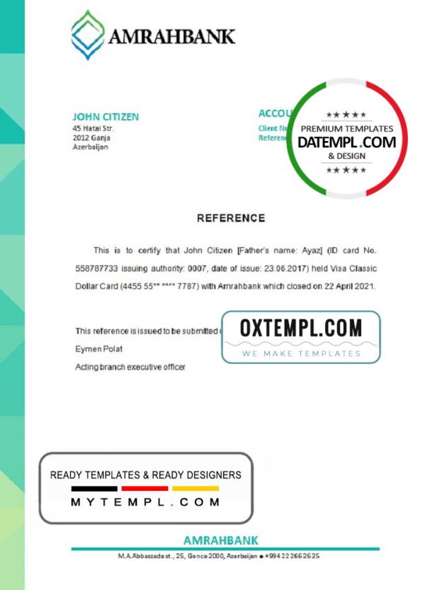 editable template, Azerbaijan Amrahbank bank account closure reference letter template in Word and PDF format