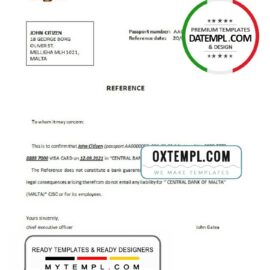editable template, Malta Central Bank of Malta bank account closure reference letter template in Word and PDF format