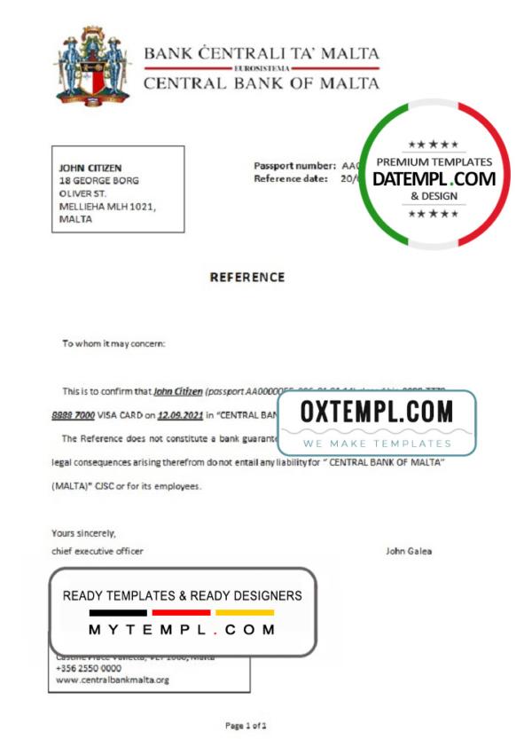 editable template, Malta Central Bank of Malta bank account closure reference letter template in Word and PDF format