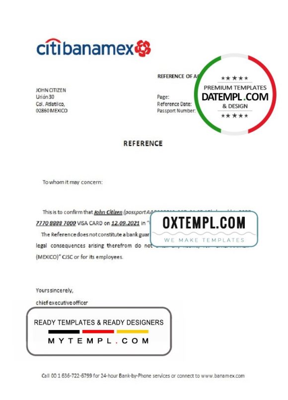 editable template, Mexico Citibanamex bank account closure reference letter template in Word and PDF format
