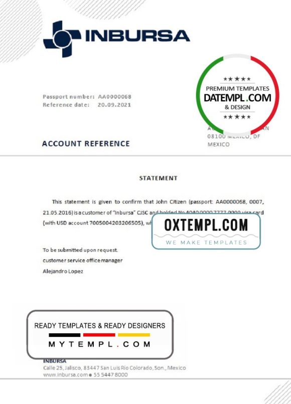 editable template, Mexico Inbursa bank account closure reference letter template in Word and PDF format