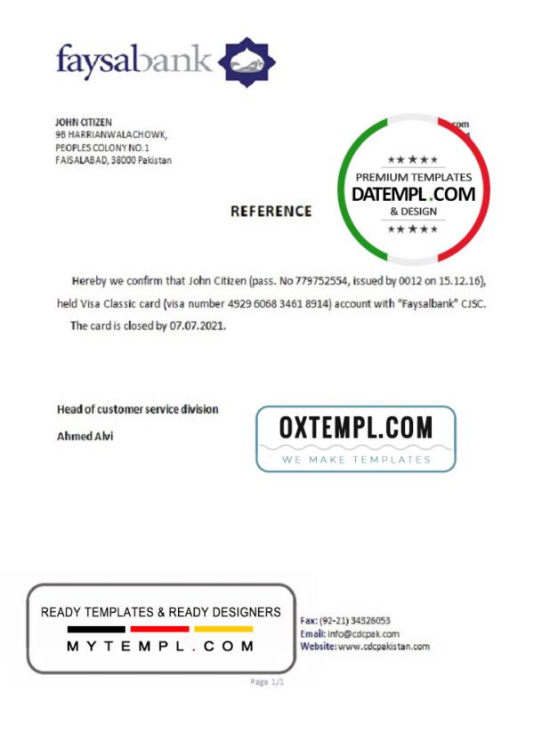 editable template, Pakistan Faysalbank bank account closure reference letter template in Word and PDF format