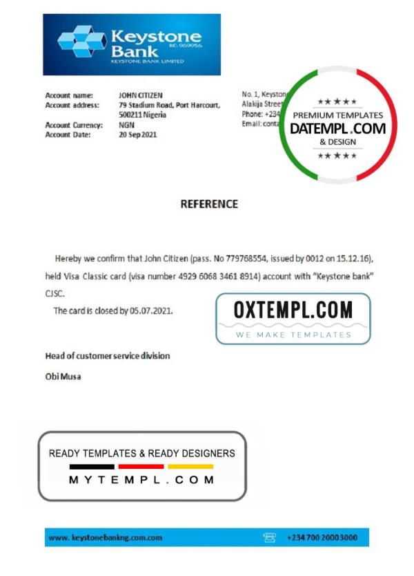 editable template, Nigeria Keystone Bank bank account closure reference letter template in Word and PDF format