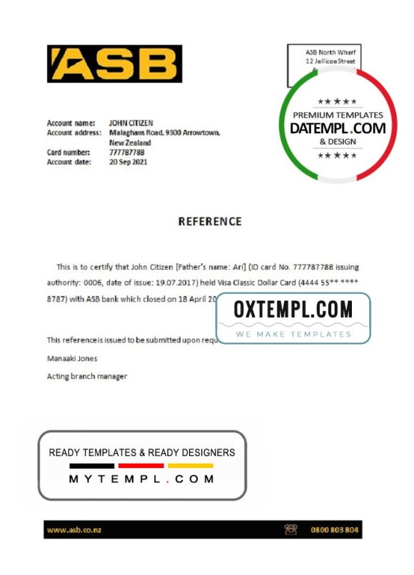editable template, New Zealand ASB bank account closure reference letter template in Word and PDF format