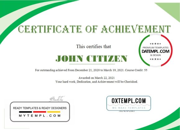 editable template, USA Certificate of Achievement template in Word and PDF format