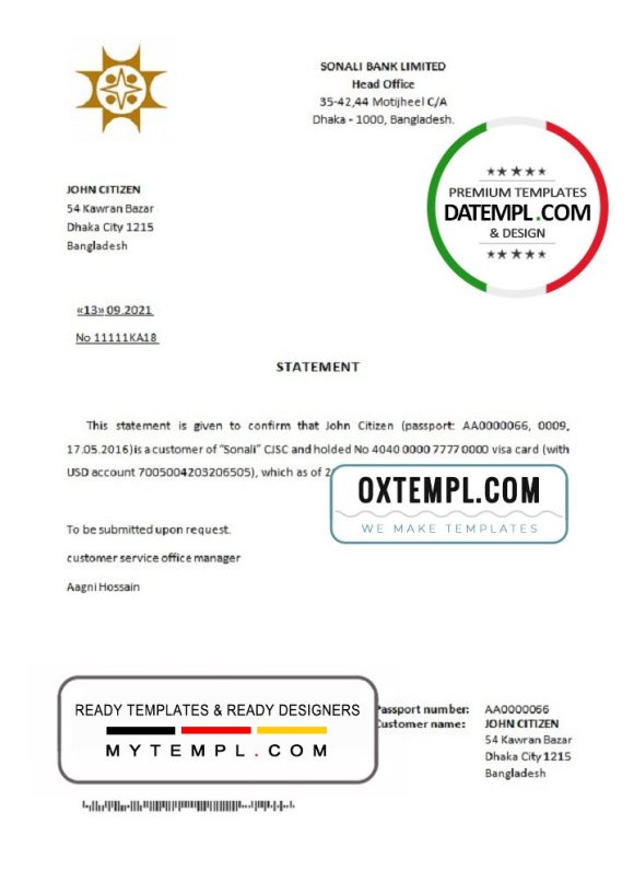 editable template, Bangladesh Sonali bank account closure reference letter template in Word and PDF format