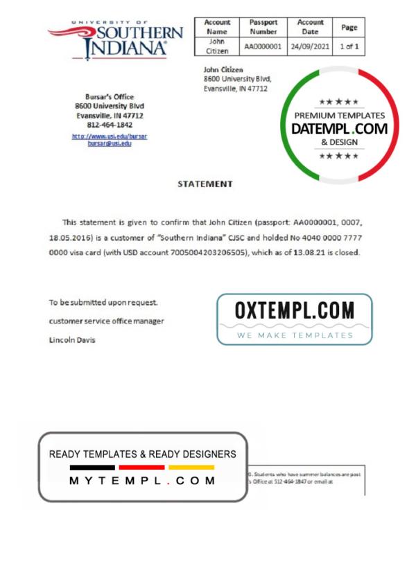 editable template, USA Southern Indiana bank account closure reference letter template in Word and PDF format