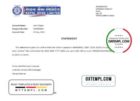 editable template, Nepal Nepal bank account closure reference letter template in Word and PDF format
