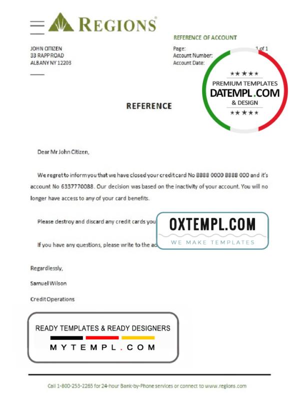 editable template, USA Regions bank account closure reference letter template in Word and PDF format