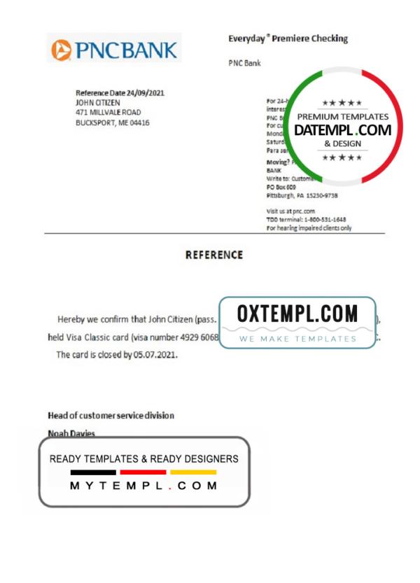 editable template, USA PNC Bank bank account closure reference letter template in Word and PDF format