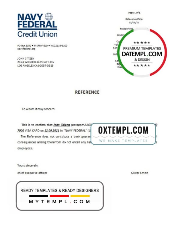 editable template, USA Navy Federal bank account closure reference letter template in Word and PDF format