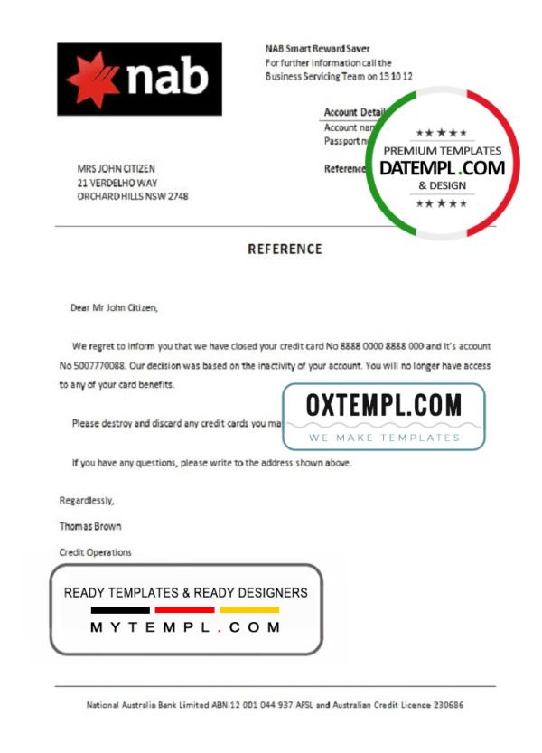 editable template, USA Nab bank account closure reference letter template in Word and PDF format