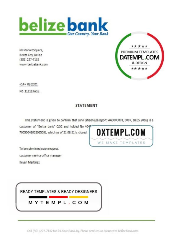 editable template, Belize Belizebank bank account closure reference letter template in Word and PDF format
