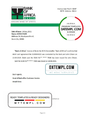 Benin Ecobank bank account closure reference letter template in Word and PDF format