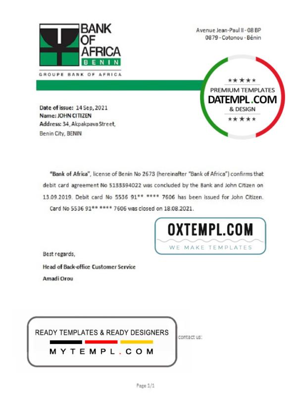 editable template, Benin Bank of Africa bank account closure reference letter template in Word and PDF format