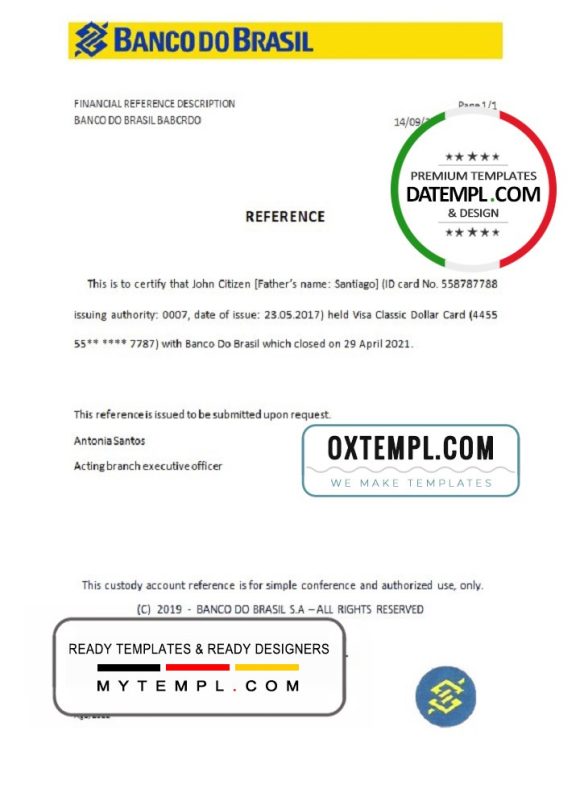 editable template, Brazil Banco do Brasil bank account closure reference letter template in Word and PDF format