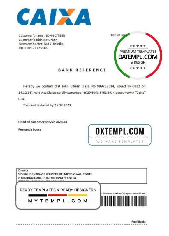 editable template, Brazil Caixa bank account closure reference letter template in Word and PDF format