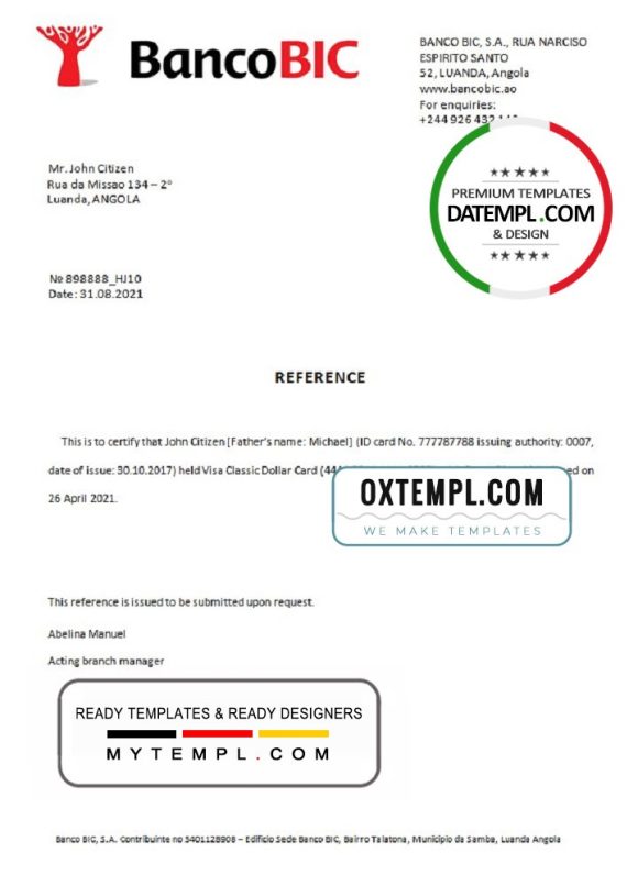 editable template, Angola Banco BIC bank account closure reference letter template in Word and PDF format