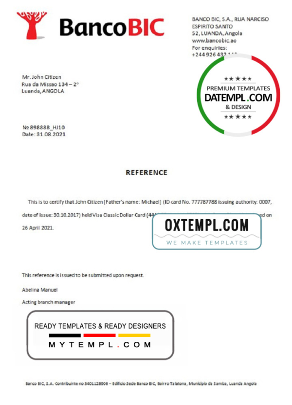 editable template, Angola Banco BIC bank account closure reference letter template in Word and PDF format