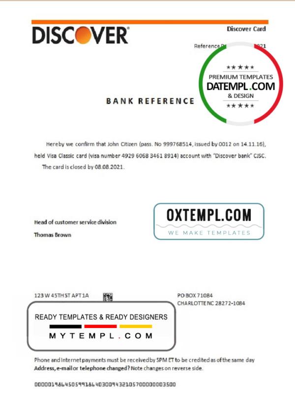 editable template, USA Discover bank account closure reference letter template in Word and PDF format