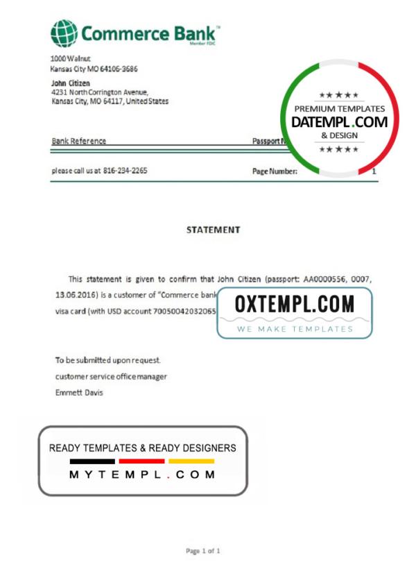 editable template, USA Commerce Bank bank account closure reference letter template in Word and PDF format