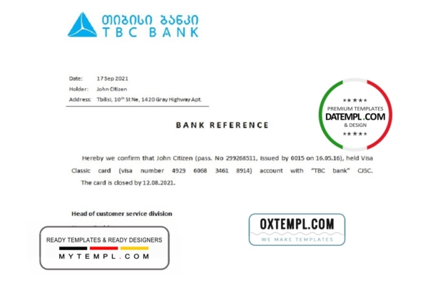 editable template, Georgia TBC bank account closure reference letter template in Word and PDF format