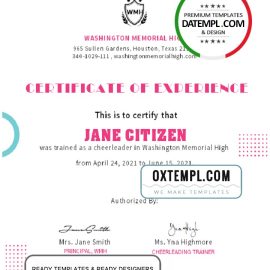 editable template, USA Cheerleader Certificate template in Word and PDF format