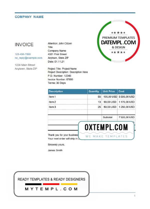 editable template, # choose mystic universal multipurpose good-looking invoice template in Word and PDF format, fully editable