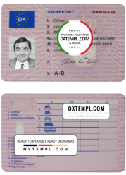 Denmark driving license template in PSD format, fully editable (1997 - 2013)