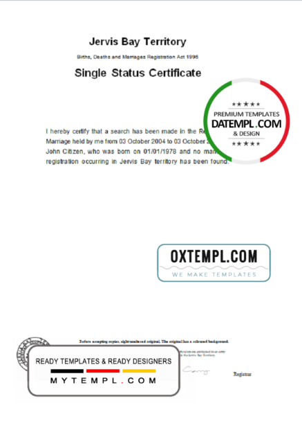 editable template, Australia Jervis Bay Territory divorce certificate template in Word format