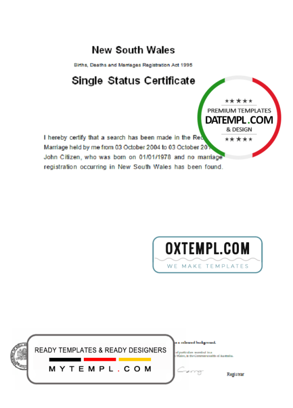 editable template, Australia New South Wales divorce certificate template in Word format