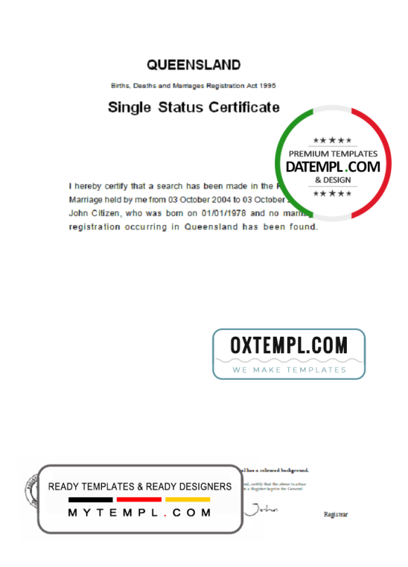 editable template, Australia Queensland divorce certificate template in Word format