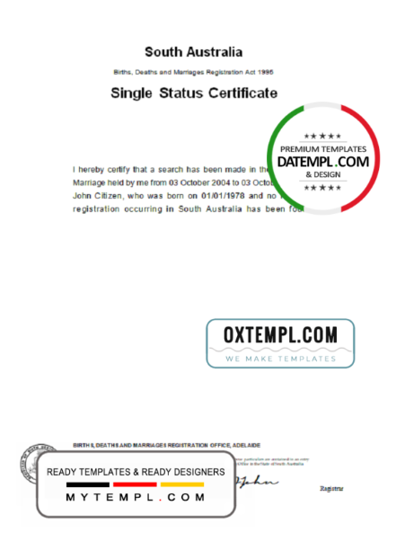 editable template, Australia South Australia divorce certificate template in Word format