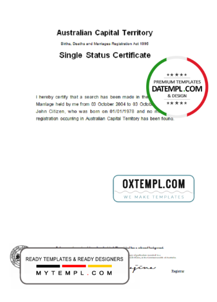 editable template, Australia Australian Capital Territory divorce certificate template in Word format