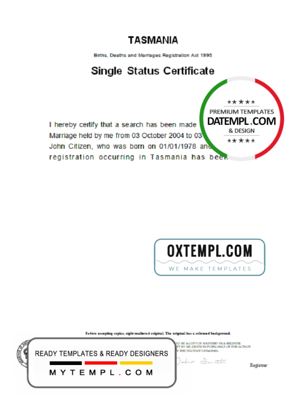 editable template, Australia Tasmania divorce certificate template in Word format