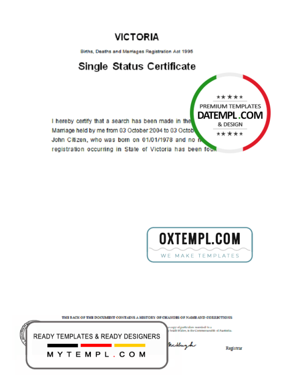 editable template, Australia Victoria divorce certificate template in Word format