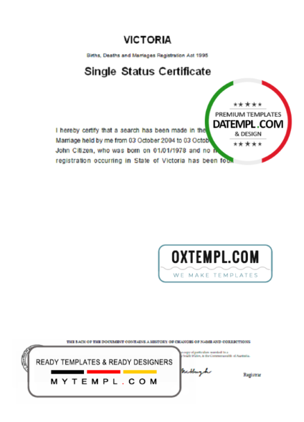 editable template, Australia Victoria divorce certificate template in Word format