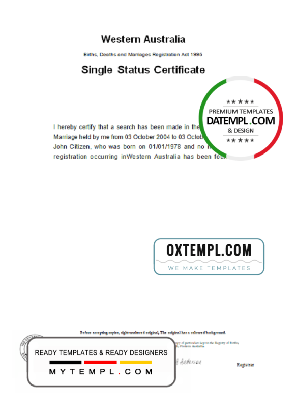 editable template, Australia Western Australia divorce certificate template in Word format