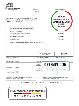editable template, Sweden NVSH Energi utility bill template in Word and PDF format