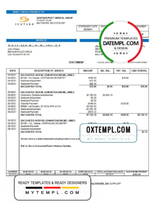 editable template, USA Sentara Pratt Medical Group billing statement template in Word and PDF format